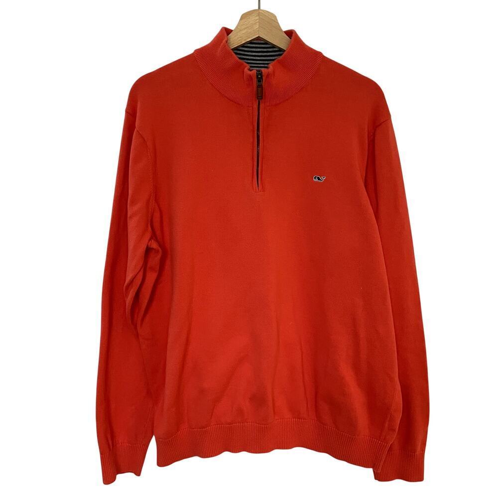 Vineyard Vines by Shep and Ian orange quarter zip sweater men's size XL cotton